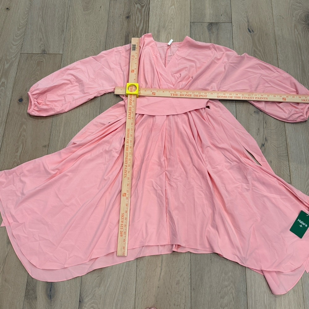 NWT Halara Wrap Midi Dress Coral Pink Long Sleeve Tie Waist Stretch XS - Picture 4 of 6